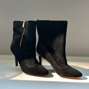 Black Suede Coach Boots, Fur Lined, Size 11